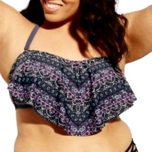 XHILARATION Flounce Ruffle Geometric Stripe Print Bandeau Bikini Top 24W NWT